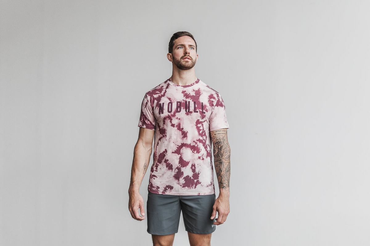 Nobull Tie-Dye Men\'s T Shirts Rose Dark Red | Australia (LA6901)